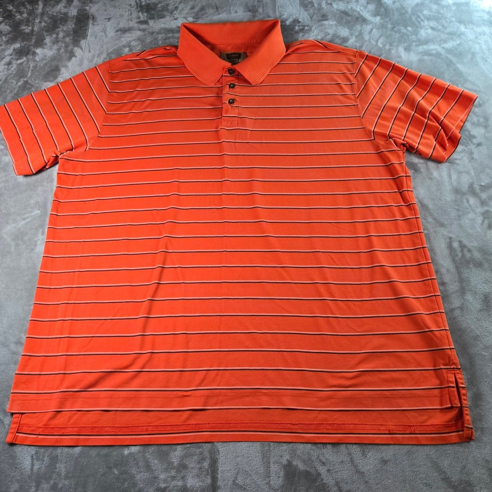 The Foundry Supply Co Mens 2XL Orange Striped Quick Dry Polo Shirt‎ Golf Casual